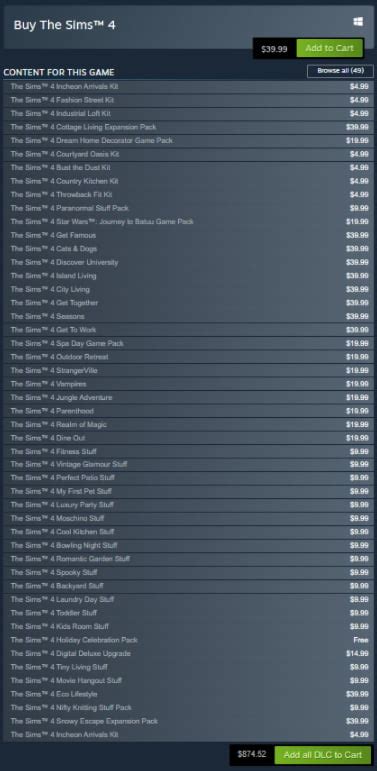 total sims|the sims total cost.